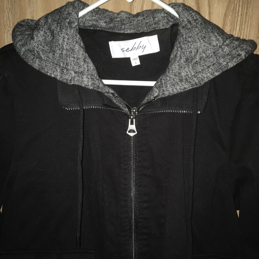 Sebby Black hooded zip jacket